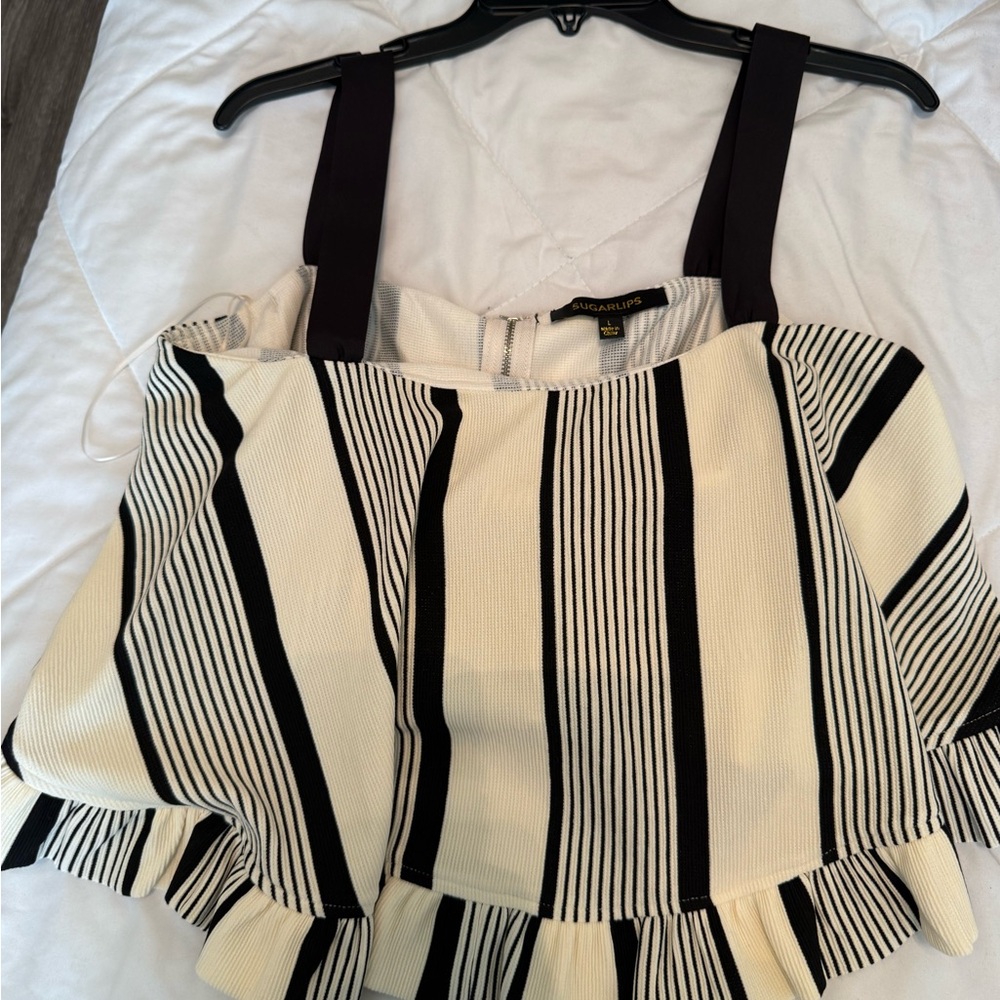 Sugarlips Black and Cream Striped Blouse